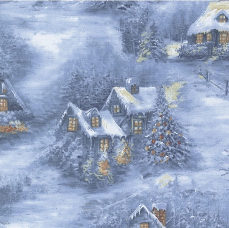 Fat Quarter Moda Blizzard Blues Frozen Pond Christmas Tree Snow Houses Fabric - Image 1 of 1