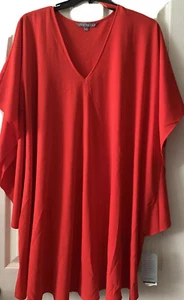 SHARAGANO NEW YORK Woman Plus RED POLY SPANDEX V-Nk Draped Tunic S/Slv Size 16W - Picture 1 of 5