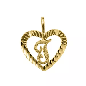 Genuine 14k Yellow Gold 0.59" Diamond-cut Initial Letter T Heart-shaped Pendant - Picture 1 of 5
