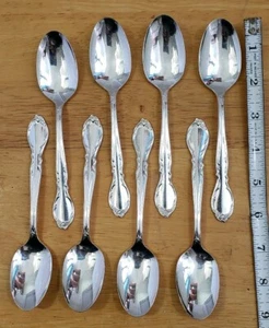 8 MID CENTURY VINTAGE 1959 MOONLIGHT/ ROYAL VICTORIAN SILVERPLATED TEASPOONS - Picture 1 of 9