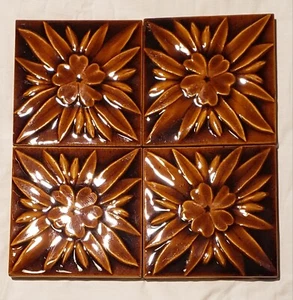Antique U.S. Encaustic Tile Co Tiles.4 in all. 4-1/4". Majolica. Indianapolis - Picture 1 of 23