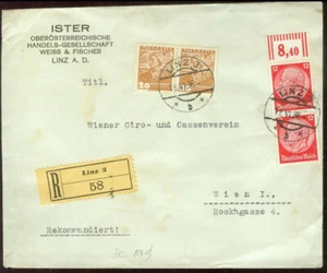 Austria Alemania 1938, franqueo mixto en portada de Linz a Viena - Imagen 1 de 2