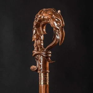 Dragon Cane Design Wooden Walking Stick Designer Brown Hand Carved Cane Stick - Picture 1 of 5