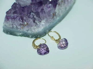 Amethyst Heart Lever Earrings 14k Yellow Gold Women's Dangle Vintage Faceted 10m - Picture 1 of 4