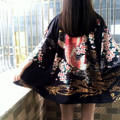 男式女式和服开衫外套上衣夹克浴衣衬衫Ukiyoe Haori休闲 — 第 1/4 张图片