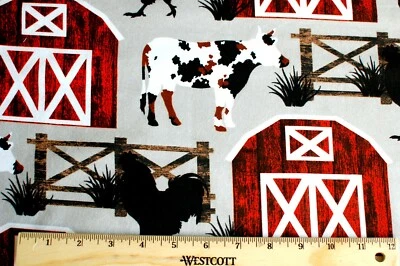 BTY*CELEIRO/VACAS/GALINHAS E CERCA EM TECIDO 100% ALGODÃO FLANELA CINZA MÉDIA 42x36" - Imagem 1 de 3