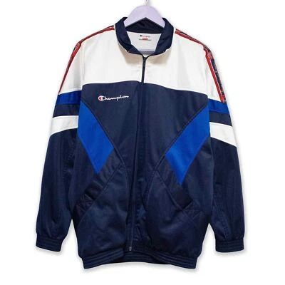 Sweat-Shirt Champion Vintage Bleu Et Blanc avec Fermeture Éclair Âge 90 - Eu M/L - Photo 1/4