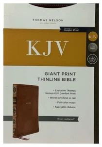 Thomas Nelson KJV Giant Print Thin Line Bible; 2020 Brown Leather Soft; 12 Point - Imagen 1 de 8