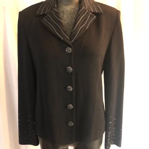 Suéter Top St. John by Marie Gris Negro Cuello en V Noche Cuentas Brillantes Talla 10 - Imagen 1 de 9