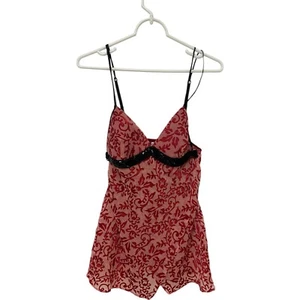Cabernet Lingerie Baby Doll Top Womens M Red Floral Sequins V Sequins Sleeveless - Picture 1 of 9
