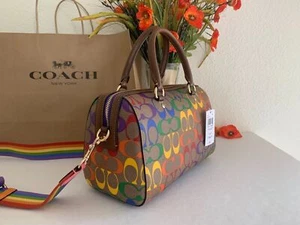 Coach CA615 Rowan Satchel Rainbow Signature Canvas Signature Canvas&Leather - Picture 1 of 3