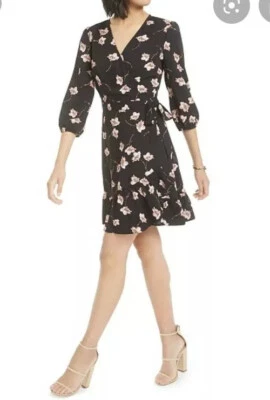 Vestido Bar III estampado floral preto flor flutuante múltipla XS US$ 79,50 novo com etiquetas - Imagem 1 de 4
