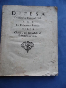 NAPOLI-DIFESA PIAZZA DI NIDO-PADRONATO LAICALE-CHIESA E OSPEDALE S.ANGELO A NIDO - Picture 1 of 1