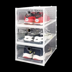 Clear Plastic Stackable Shoe Box, fits up to UK size 11. Pack of 12 - Picture 1 of 5