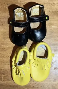 UMI Toddler Black Leather & Yellow Leather Slippers Size 4 (UK 20). T14 - Picture 1 of 5