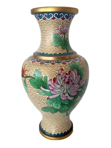 Vintage Chinese Cloisonne Vase with Blue Bird and Lotus Flower Motif - Picture 1 of 11