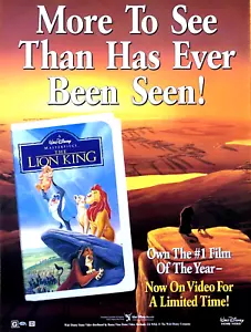 THE LION KING ON VIDEOCASSETTE—WALT DISNEY HOME VIDEO—1995 MAGAZINE PRINT AD - Picture 1 of 1