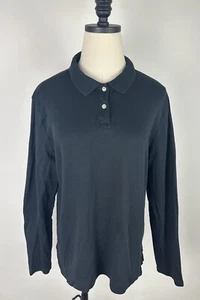 LANDS END Polo Shirt WOMENS L Black Cotton Knit Long Sleeve Preppy Basic Top - Imagen 1 de 10