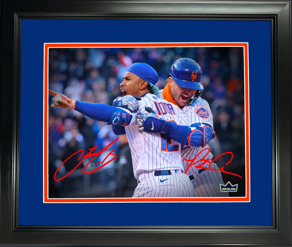 Framed Pete Alonso Francisco Lindor Mets Facsimile Engraved Auto 12"x15" Photo - Image 1 of 1
