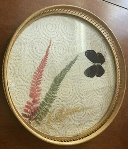 Vintage '70s Retro Pressed Butterfly Wood And Glass Serving Tray - Picture 1 of 6