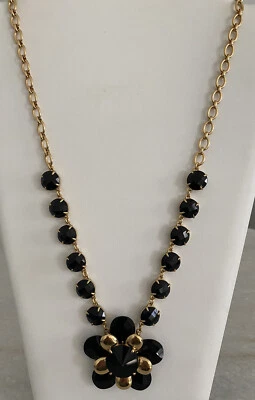 "Hermoso collar de cadena larga con flor de cristal negro dorado Kate Spade 25,75""" Foto 1 de 4