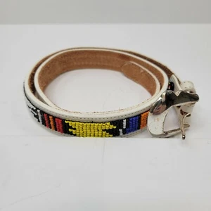 Justin Belt White Leather Beaded  - Picture 1 of 12