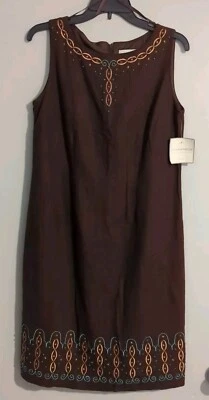 Vestido Sag Harbor Choco Marrón Sin Mangas Talla 8 Bordado Nuevo con Etiquetas Envío Rápido (CB6) Foto 1 de 4
