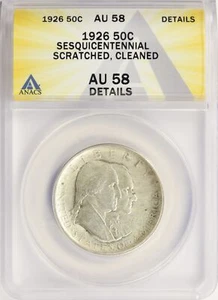 1926 Sesquisentennial Silver Half Dollar 50c ANACS AU58 Details - Picture 1 of 4