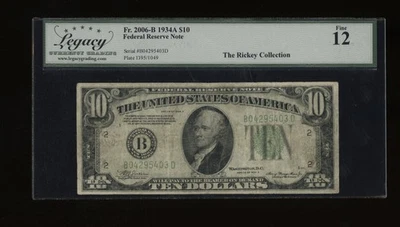 DBR 1934-A $10 FRN New York Fr. 2006-B Legacy 12 Serial B04295403D - Image 1 of 2