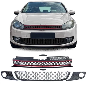 Waben Kühlergrill ohne Emblem + Stoßstangengitter GLANZ für VW Golf 6 08-13 - Picture 1 of 9