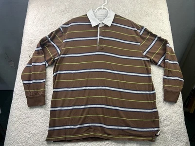 VTG St Johns Bay Polo Shirt Men Large Brown Blue Gray Green Rugby Striped 90s - Image 1 of 4