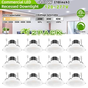 12Pack 10Inch 2700K-5000K 40W/30W/20W Canless Recessed Ceiling Downlight Fixture - Picture 1 of 13
