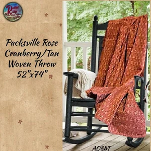 *Packsville Rose Cranberry/Red &amp; Linen Woven Throw Blanket 52&quot;x - Picture 1 of 2