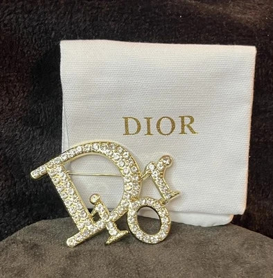 Gold-Finish Metal and White Crystals Dior Brooch - Image 1 of 4