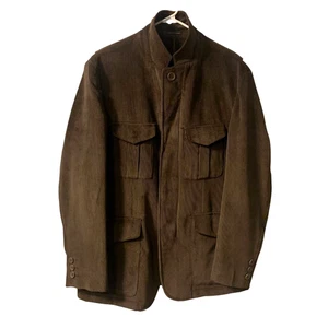 Tasso Elba Men's Rich Brown Corduroy Jacket Size L 42 44 Full Zip Retro Western - Picture 1 of 9