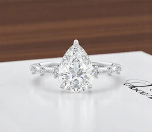 18 K Weißgold IGI-zertifizierter im Labor gezüchteter Diamant Verlobungsring 2,20 kt Birnenschliff - Bild 1 von 9