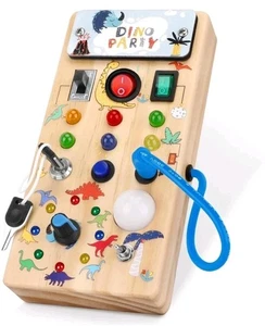 Tablero ocupado Montessori Dino con 8 interruptores de luz LED para niños pequeños tablero ocupado aprendizaje - Imagen 1 de 8