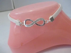 Silver Tone Anklet Chain with Infinity Charm Rhinestone Accents Lobster Clasp - Picture 1 of 4
