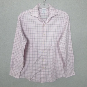 Brooks Brothers Dress Shirt Mens Size 14.5 32/33 Pink Plaid Regent Long Sleeve - Picture 1 of 7