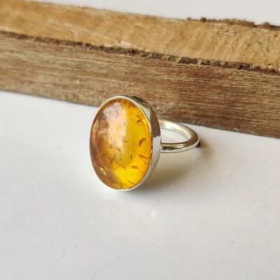 Maravilloso anillo de piedras preciosas ámbar de plata de ley 925 estilo único anillo de regalo PG7604 Foto 1 de 4