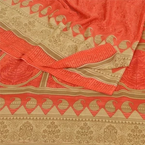 Sanskriti Vintage Red Sarees Moss Crepe Printed Sari Floral 5 Yd Craft Fabric - Picture 1 of 8