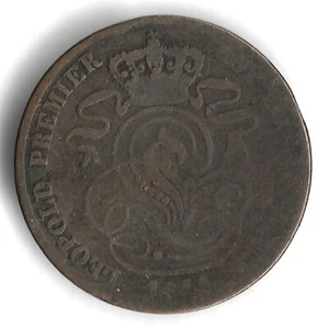 1844 Belgium 2 Centimes World Coin - KM# 4 - Picture 1 of 2