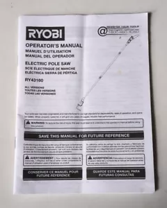 Ryobi RY43160 (Electric Pole Saw) Owners Manual ONLY! - Picture 1 of 1