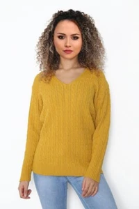 Mujeres Manga Larga Cuello en V Tejido Todo Cable Jersey Cálido Suéter Top Reino Unido 8-22 - Imagen 1 de 15