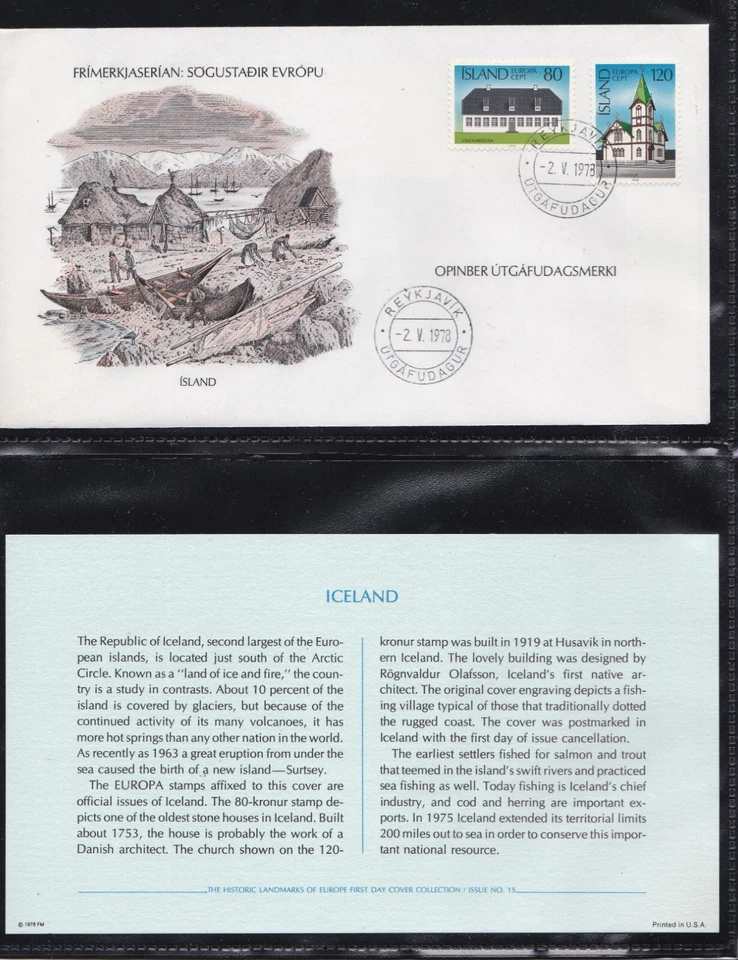 ICELAND 1978 FIRST DAY OVERSIZED COVER EUROPA ARCHITECTURE + CARD + CACHET - Image 1 of 1
