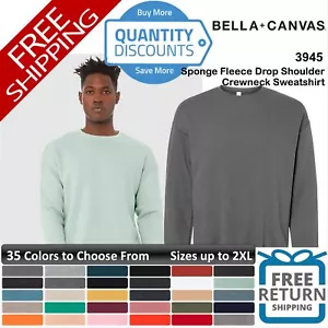 Bella + Canvas Men Sponge Fleece Drop Shoulder Crewneck Sweatshirt Upto 2XL 3945 - Picture 1 of 170