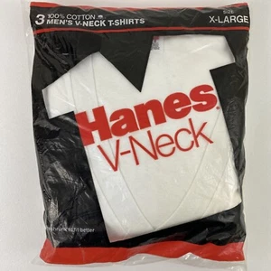 Paquete de 3 camisetas blancas vintage años 80 Hanes cuello en V XL II para hombre - Imagen 1 de 3