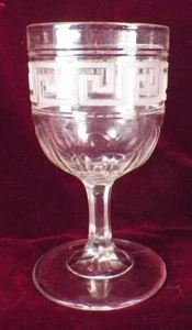 Frosted Roman Key Goblet Flint Union Glass EAPG Clear 1860s Antique #57 - Picture 1 of 5