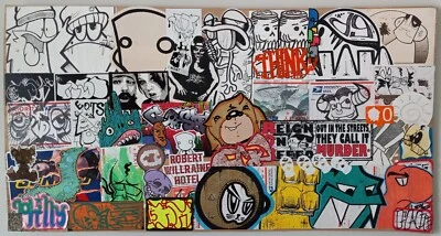 Philadelphia Graffiti Street Art Stickers On Wood Panel - Image 1 of 4