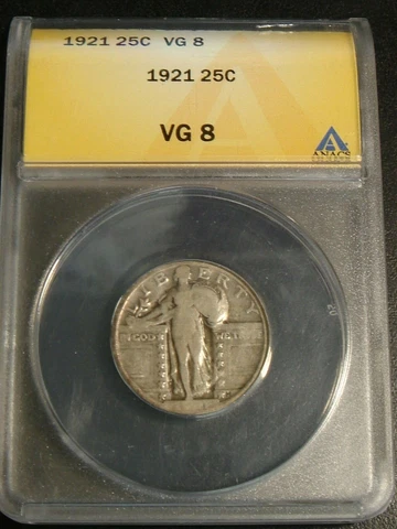 1921 Standing Liberty Quarter ANACS VG 8 VG08 VG8 Very Good Cover